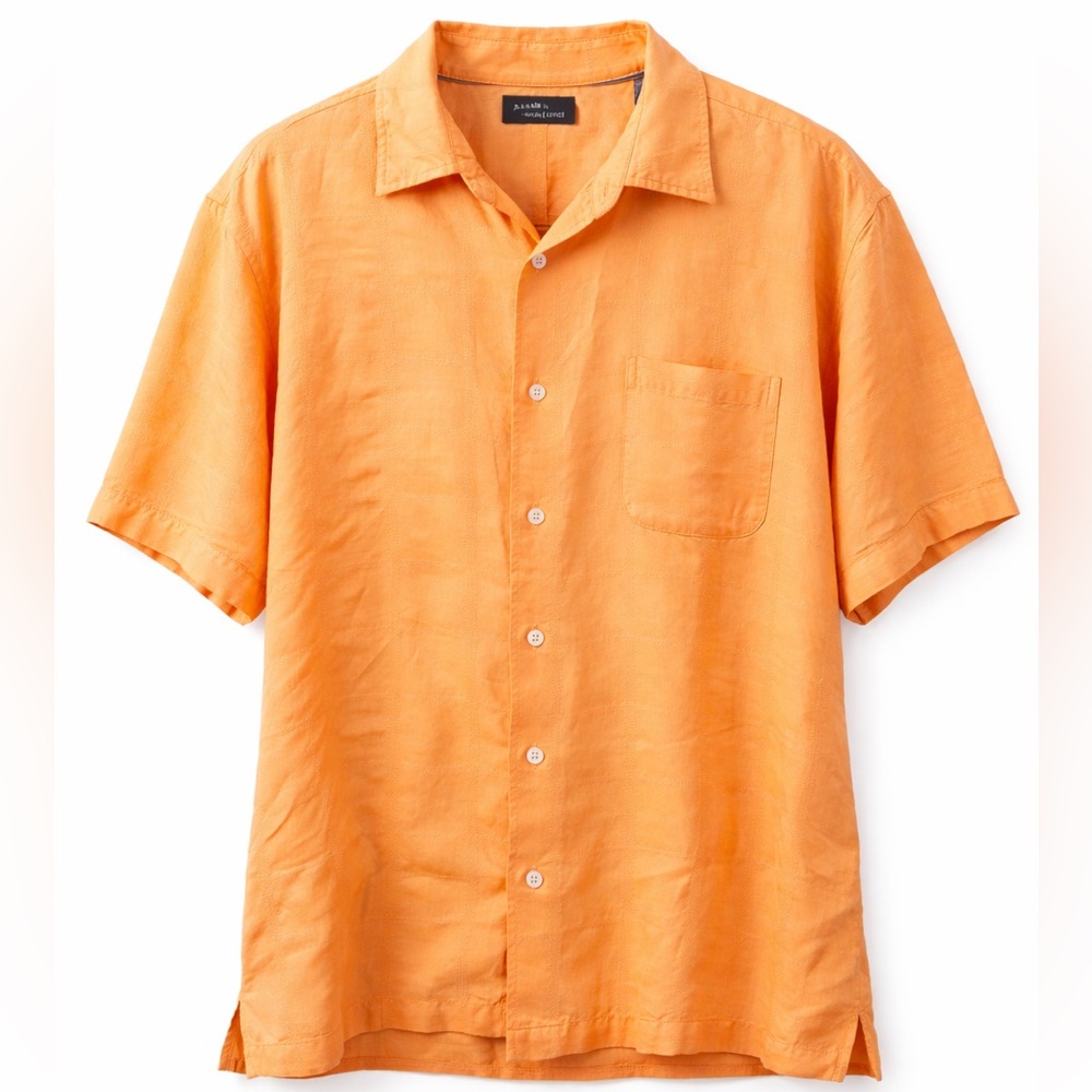 Cafe Luna Orange Silk Blend Button Up Shirt Mens XL Hawaiian Camp Casual Summer